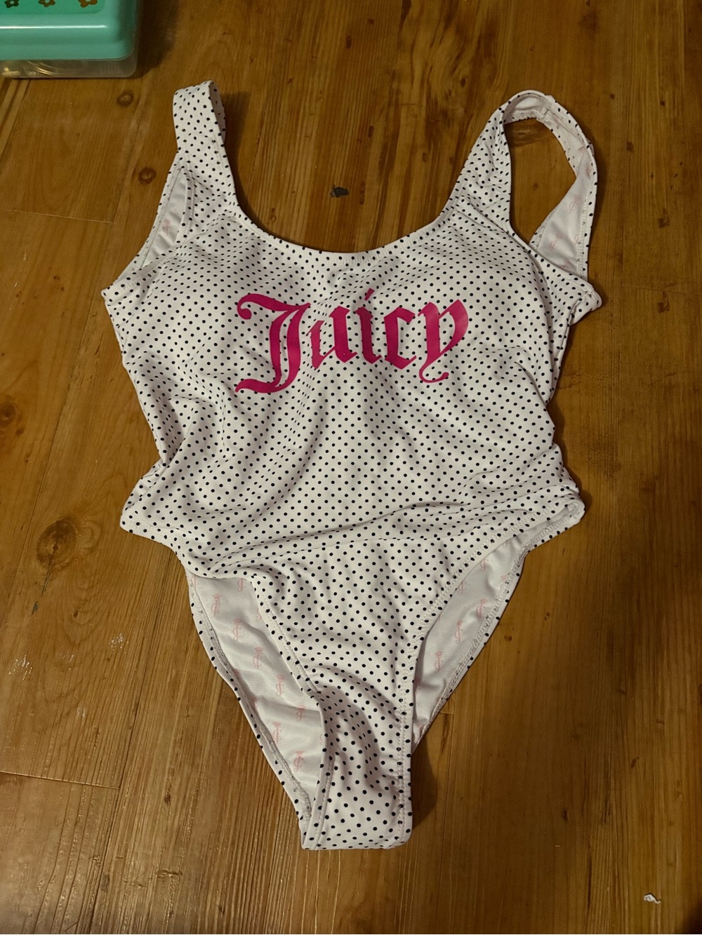 Juicy Couture White Polka Dot One-Piece with Pink Logo